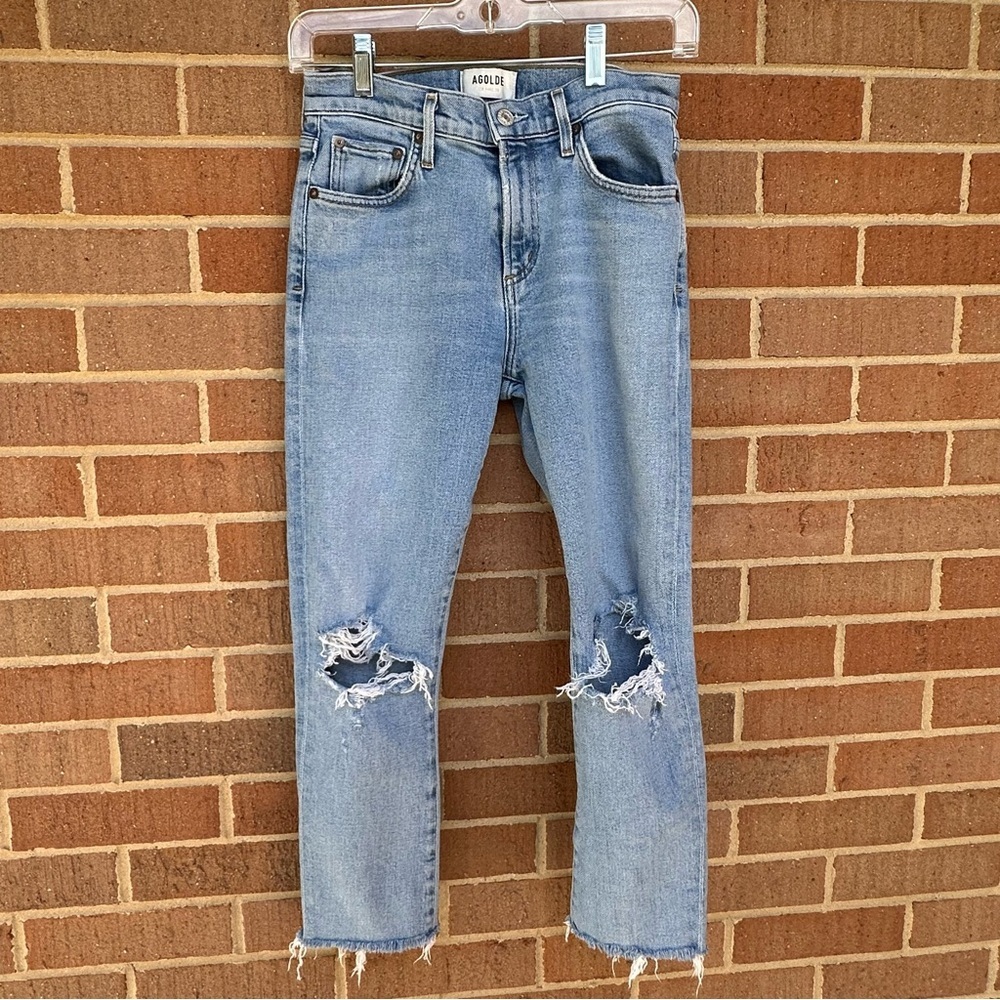 Agolde Toni Light Wash Denim Distressed Jeans Size 24 - Picture 3 of 15